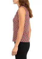 Women's Printed V-Neck Sleeveless Tie Blouse