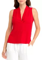 Women's Sleeveless Pleated Shoulder Blouse