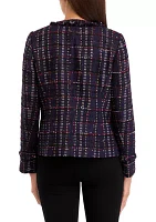 Women's Tweed Kissing Front Jacket with Fringe