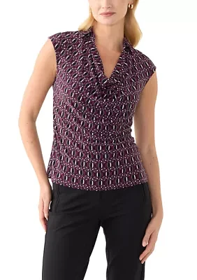 Women's Printed Extended Shoulder Cowl Neck Collar Shirt