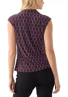 Women's Printed Extended Shoulder Cowl Neck Collar Shirt