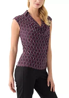 Women's Printed Extended Shoulder Cowl Neck Collar Shirt