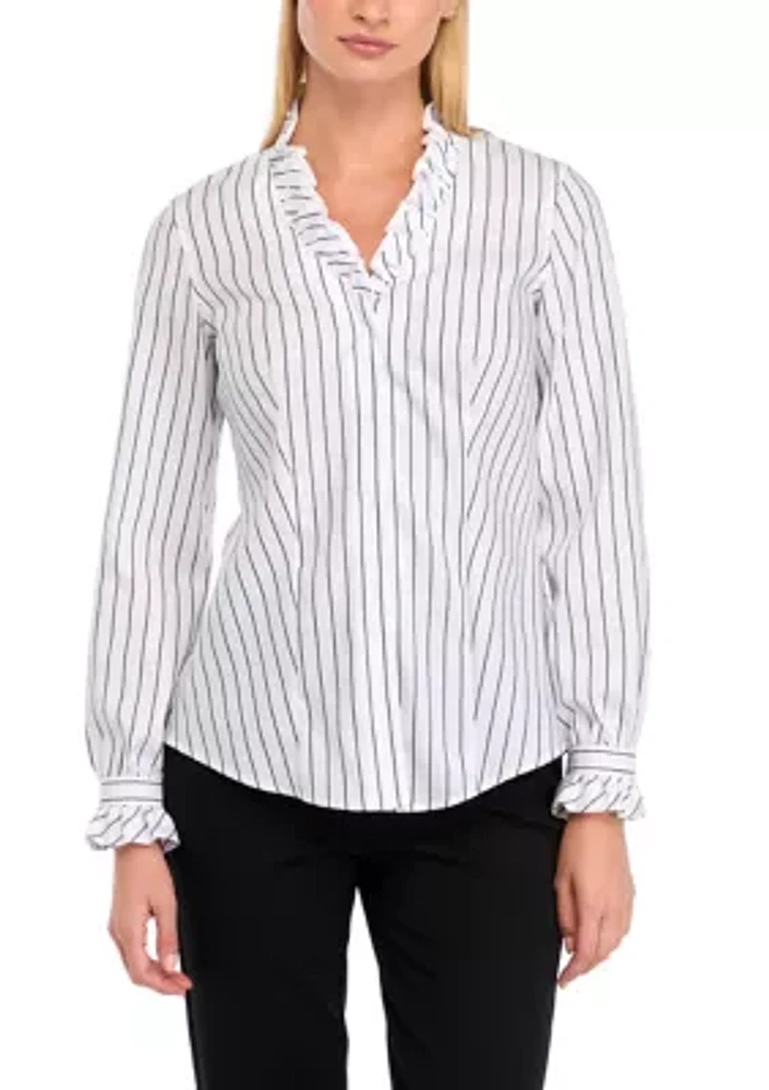 Women's Long Sleeve Ruffle Button Down Shirt