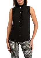 Women's Sleeveless Button Front Ruffle Blouse