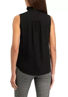 Women's Sleeveless Button Front Ruffle Blouse