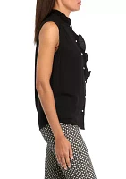 Women's Sleeveless Button Front Ruffle Blouse