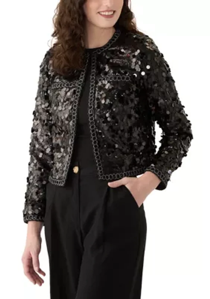 Women's Sequin Paillette Cropped Kissing Front Jacket