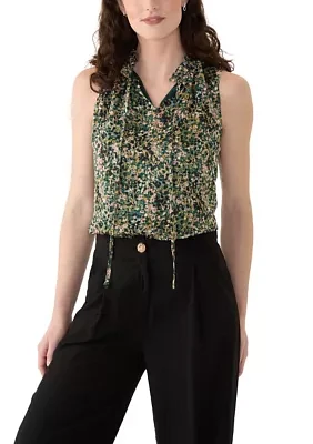 Women's Sleeveless Tulle Printed Blouse