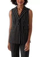 Women's Pinstripe One Button Notch Collar Vest