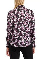 Women's Button Front Long Sleeve Blouse with Removable Tie