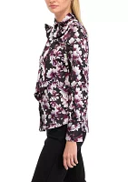 Women's Button Front Long Sleeve Blouse with Removable Tie