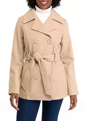 Women's Faux Wool Peacoat with Belt