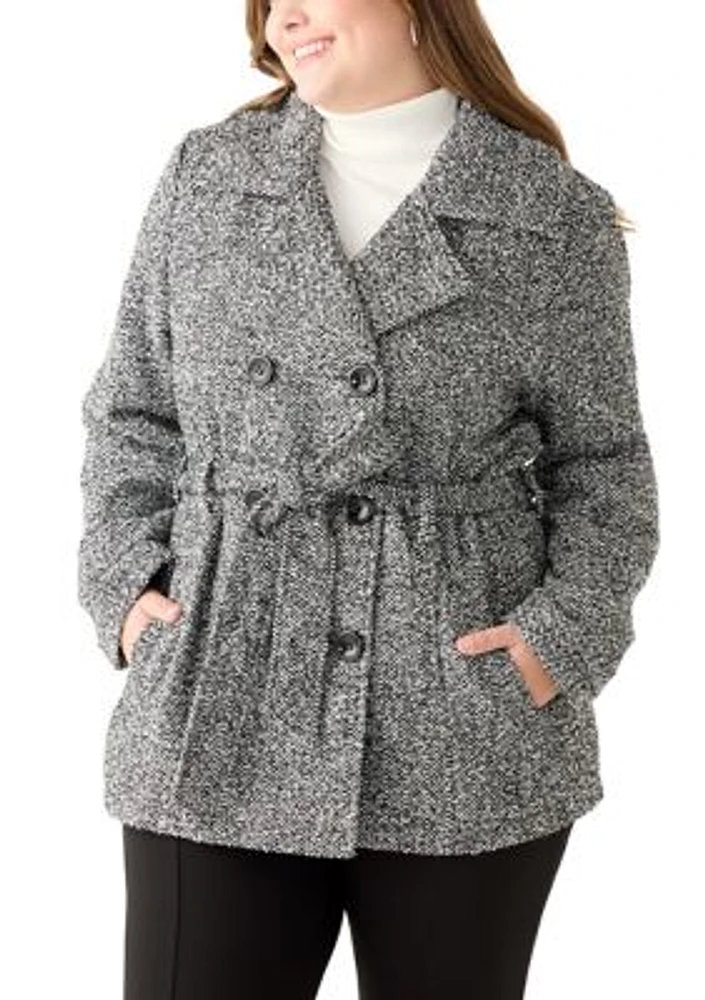 Plus Herringbone Faux Wool Peacoat