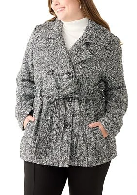 Plus Herringbone Faux Wool Peacoat