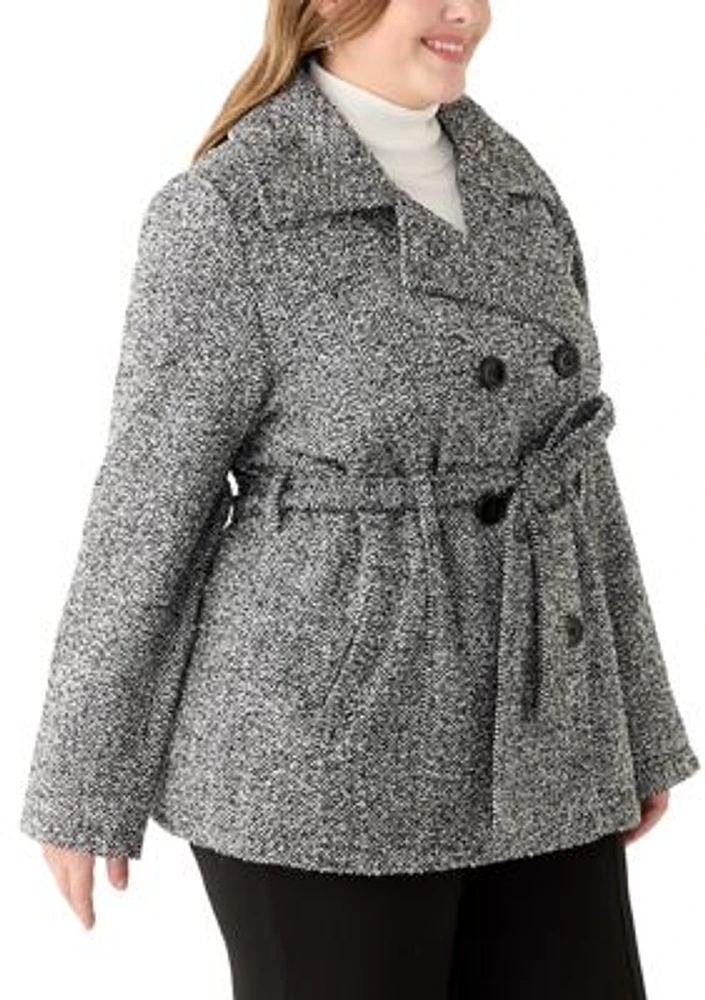 Plus Herringbone Faux Wool Peacoat