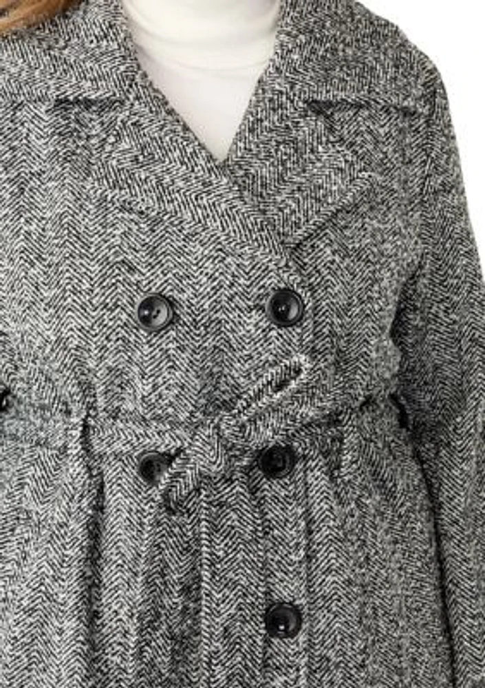 Plus Herringbone Faux Wool Peacoat