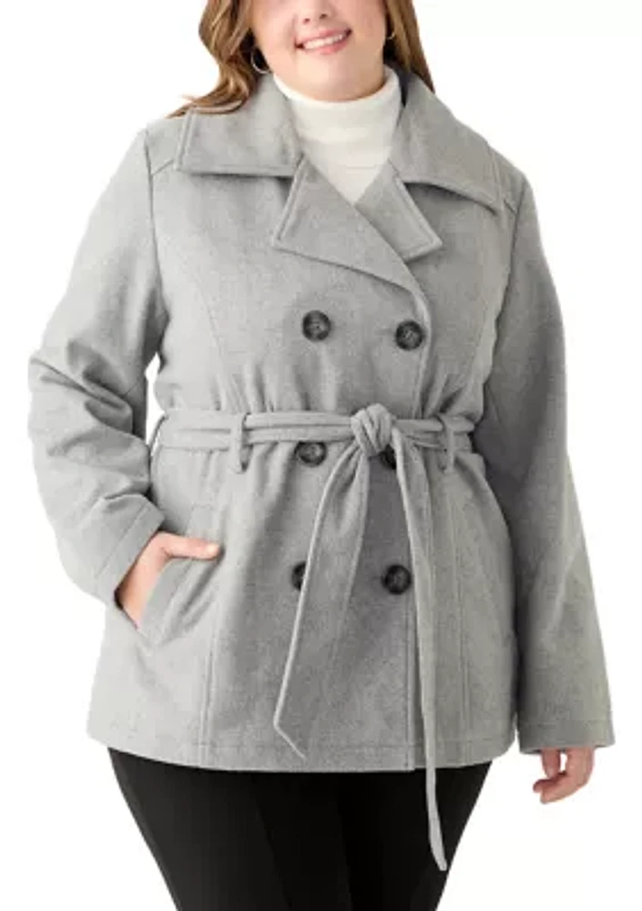 Plus Faux Wool Peacoat with Belt