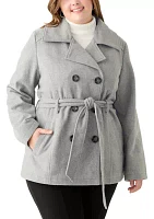 Plus Faux Wool Peacoat with Belt