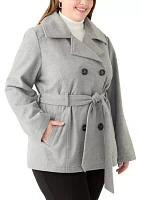 Plus Faux Wool Peacoat with Belt