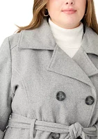 Plus Faux Wool Peacoat with Belt