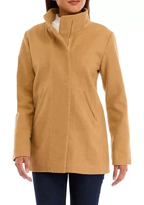 Women's Faux Wool Zipper Stand Collar Jacket