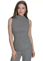 Women's Herringbone Mock Neck Sleeveless Top