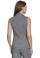 Women's Herringbone Mock Neck Sleeveless Top