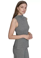 Women's Herringbone Mock Neck Sleeveless Top