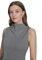 Women's Herringbone Mock Neck Sleeveless Top