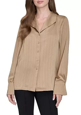 Women's Sheer Stripe Collared Button Top