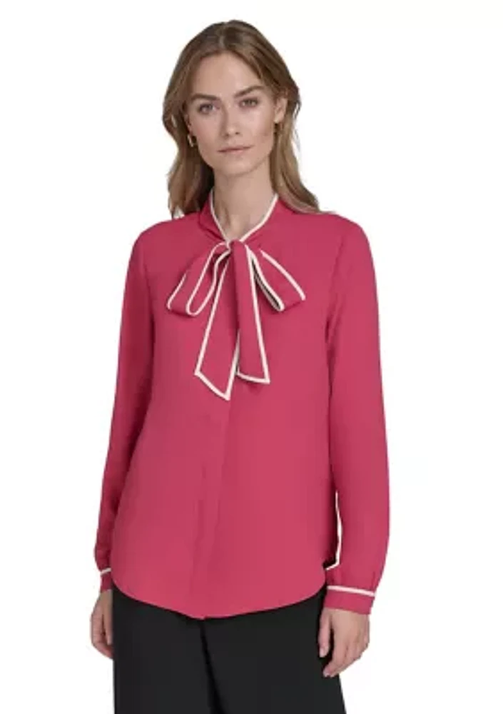 Women's Tie Front Piping Blouse