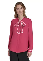 Women's Tie Front Piping Blouse