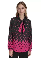 Women's Dot Printed Tie Neck Blouse