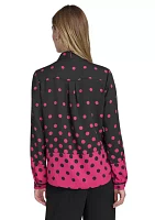 Women's Dot Printed Tie Neck Blouse