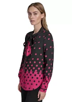 Women's Dot Printed Tie Neck Blouse