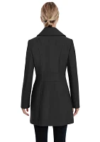 Women's Melton Single Breasted Notch Collar Peacoat