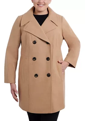 Plus Melton Wool Double Breasted Peacoat