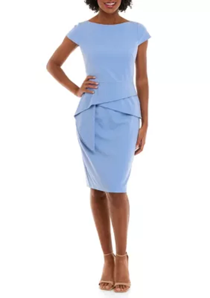 Women's Cap Sleeve Solid Scuba Crepe Sheath Dress