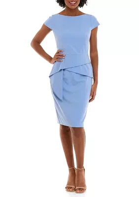 Women's Cap Sleeve Solid Scuba Crepe Sheath Dress