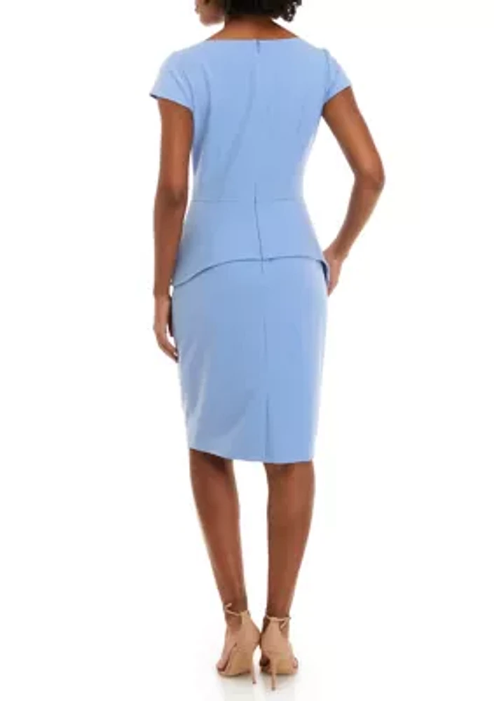 Women's Cap Sleeve Solid Scuba Crepe Sheath Dress