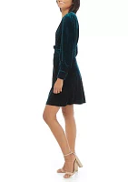 Women's Blouson Sleeve Ruched Waist Velvet Hunter Dress