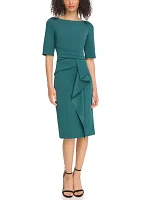 Women's Boat Neck Wrap Waist Scuba Dress