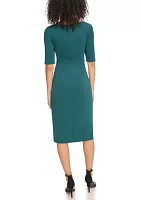 Women's Boat Neck Wrap Waist Scuba Dress