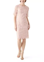 Women's Short Sleeve Crew Neck Lace Sheath Dress