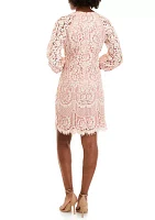 Women's 3/4 Sleeve Solid Lace Shift Dress