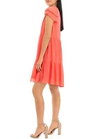 Women's Chiffon Float Dress with Wide Pleated Sleeve and Tassels