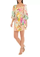 Women's 3/4 Sleeve Square Neck Floral Print Dress