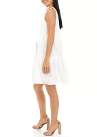 Women's Eyelet Bow Neck Ruffle Tier Trapeze Float Dress