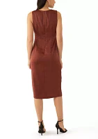 Women's Sleeveless Crew Neck Side Ruched Satin Sheath Dress