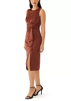 Women's Sleeveless Crew Neck Side Ruched Satin Sheath Dress